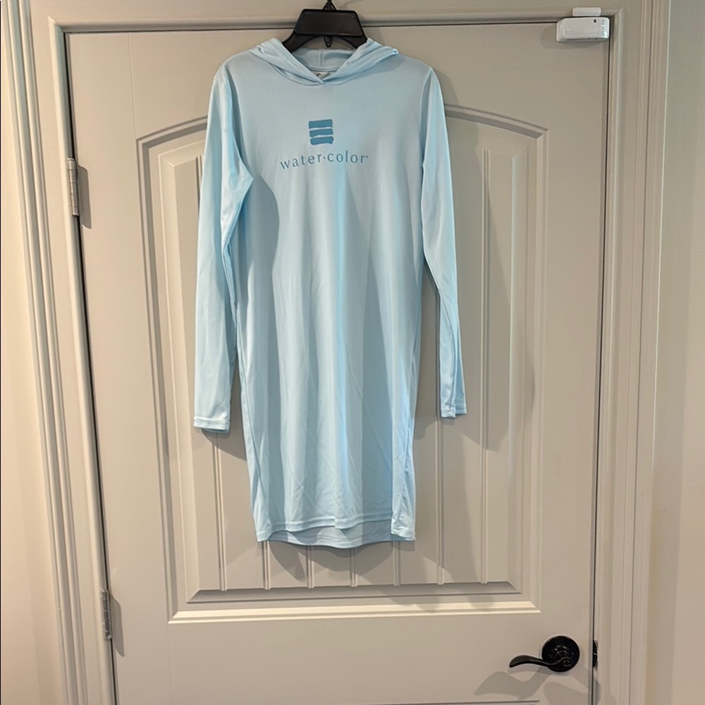 Watercolor Light Blue Hooded Dress